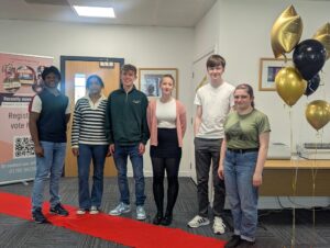 Our MSYPs standing on the red carpet ready to go to the launch of new video starring them to promote Electoral Registration.